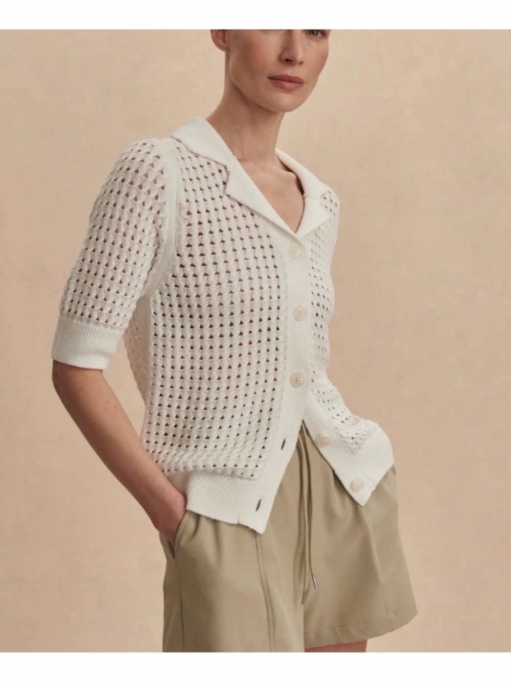 VARLEY Ellie Knit White Cotton Crochet Shirt Cardigan Size Small S Oversized - Picture 2 of 11